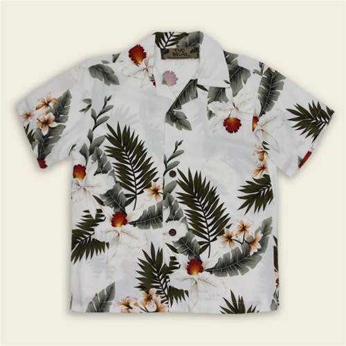 Boys Hawaiian Shirt - Orchid Isle White