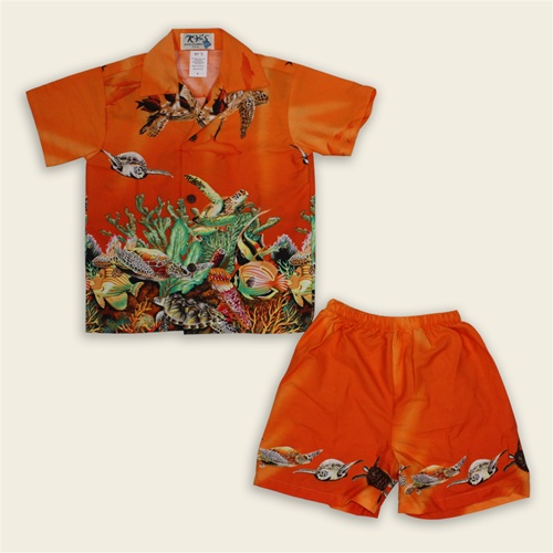 Boy's Hawaiian Shirt / Set - Under da Sea - Orange