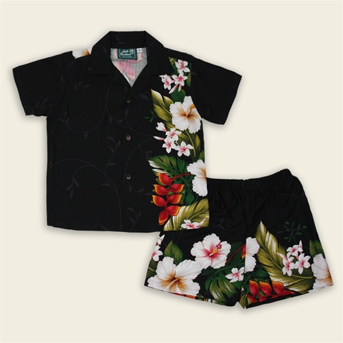 Boy's Hawaiian Shirt - Paradise Garden Black