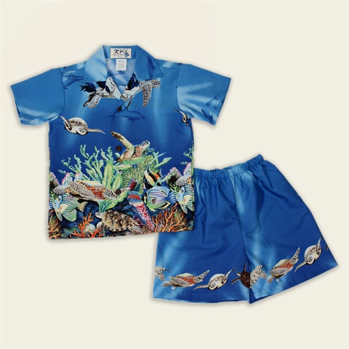 Boy's Hawaiian Shirt / Set - Under da Sea - Ocean Blue