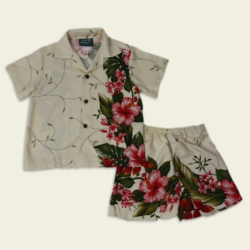 Boy's Hawaiian Shirt - Paradise Garden Cream