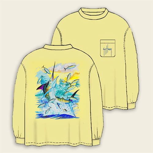 Guy Harvey – Long Sleeve T-Shirt – Island Marlin- Yellow (Size 2XL Left)