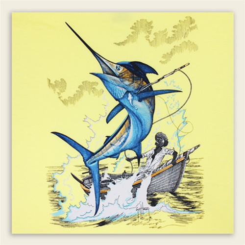 Guy Harvey T-Shirt – Triumph / Old Man of the Sea – Yellow (Size M & XL Left)