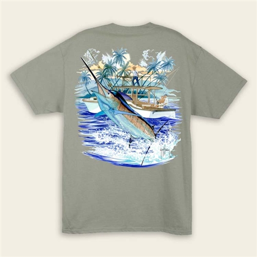 Guy Harvey T-Shirt – Marlin Boat – Sawgrass (Size M, XL, & 2XL Left)
