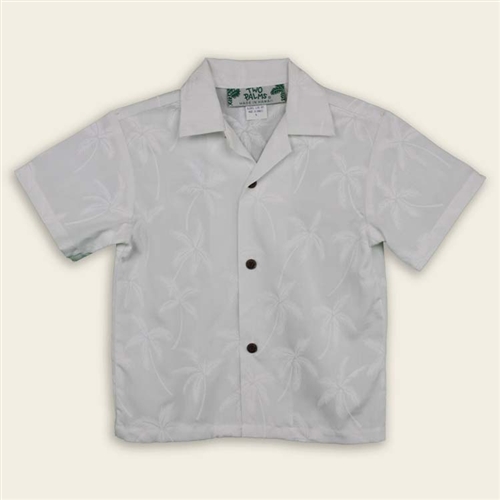 Boys Hawaiian Shirt - Island Palms - White