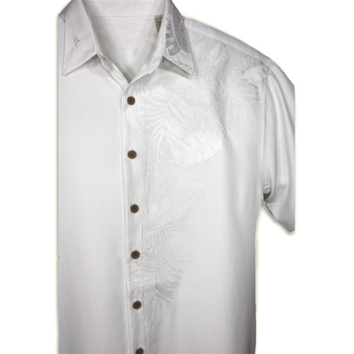 Bamboo Cay Men's Shirt -Moonlight Fronds - White