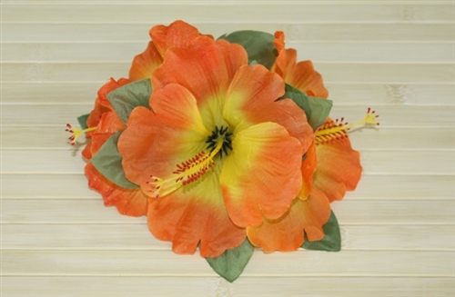 Hair Clip - Hibiscus - Large 3 Flower - Orange