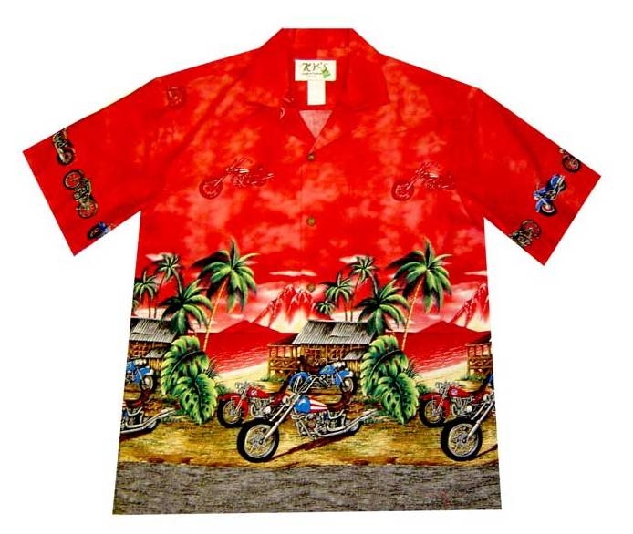 Hawaiian Shirt – Motorcycle – Coastal Run – Red