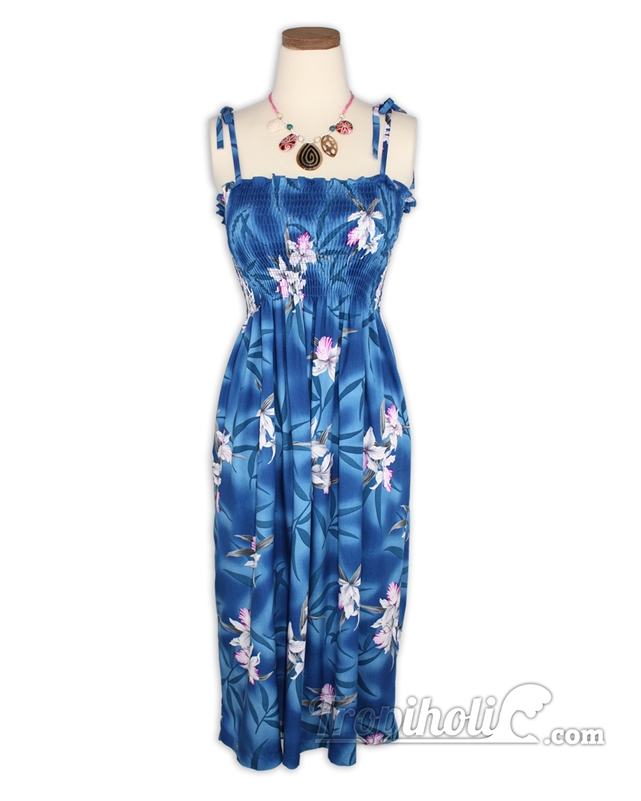 Shirred Tube Top Sundress - Midnight Orchid - Blue