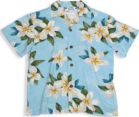 Boys Hawaiian Shirt -Plumeria Shower - Blue