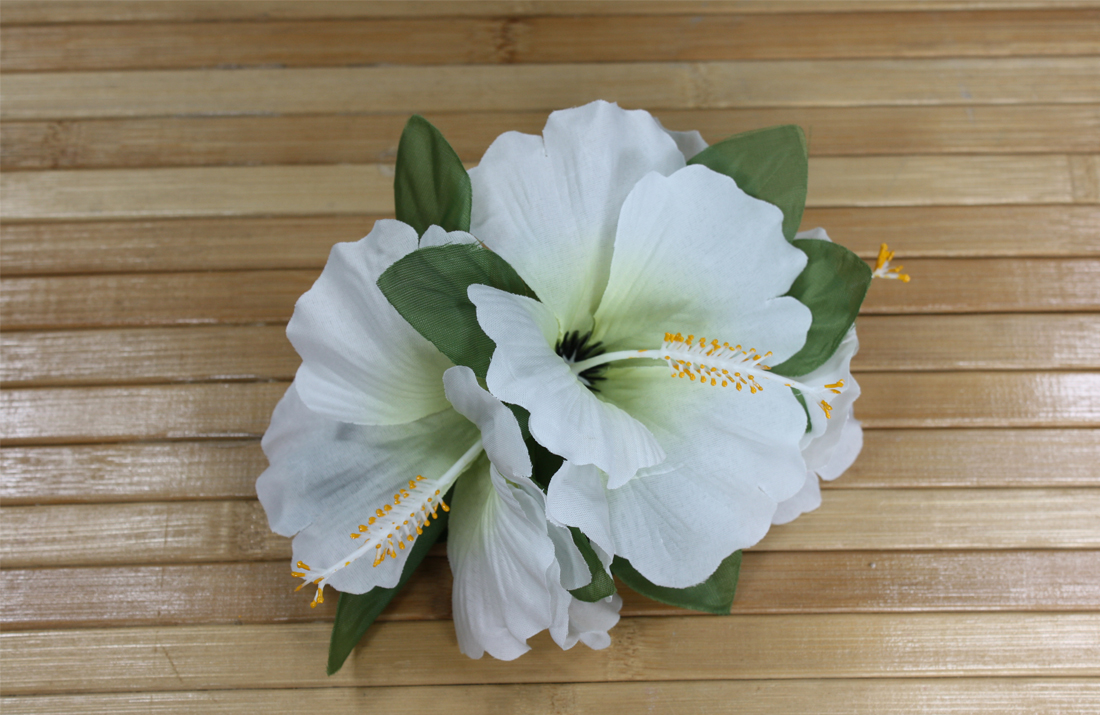 Hair Clip – Hibiscus – Large 3 Flower -White