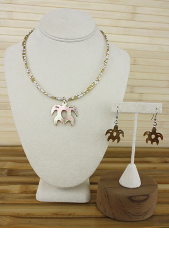 Necklace & Earring Set -Sea Turtle Shell Pendant- Honu-