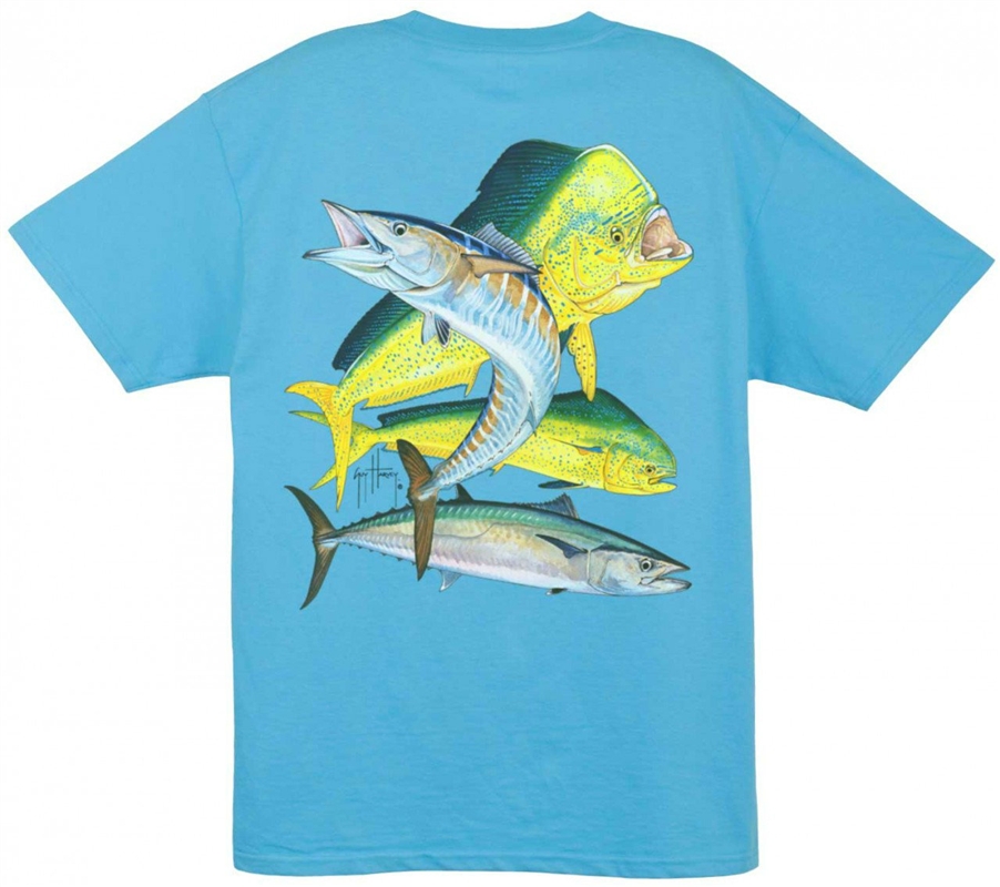 Guy Harvey T-Shirt - Dolphin Wahoo - Short Sleeve - Aqua Blue (Size M, XL, & 2XL Left)