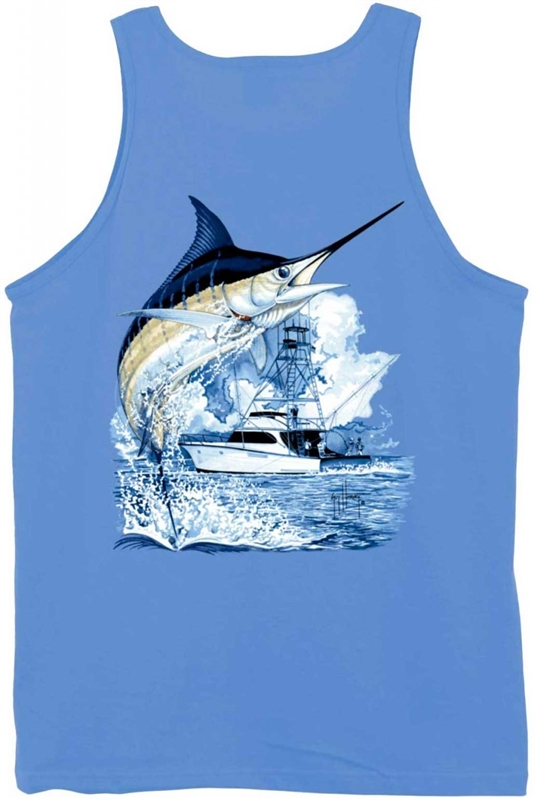 Guy Harvey Tank Top – Marlin Boat – Blue (Size L & 2XL Left)