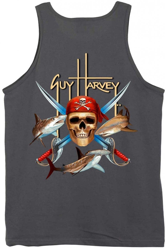Guy Harvey Tank Top - Pirate Shark - Charcoal (Size M, L, & XL Left)