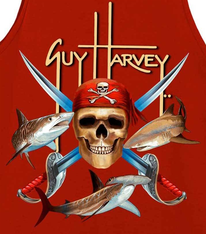 Guy Harvey Tank Top – Pirate Shark – Red (Size M & XL Left)