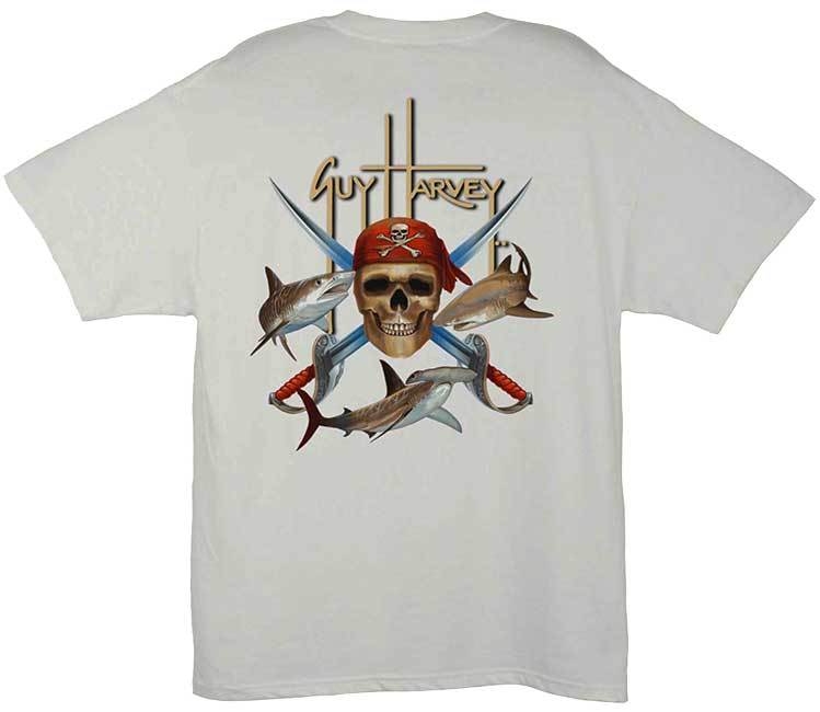 Guy Harvey T-Shirt – Short Sleeve – Pirate Shark – White (Size M Left)