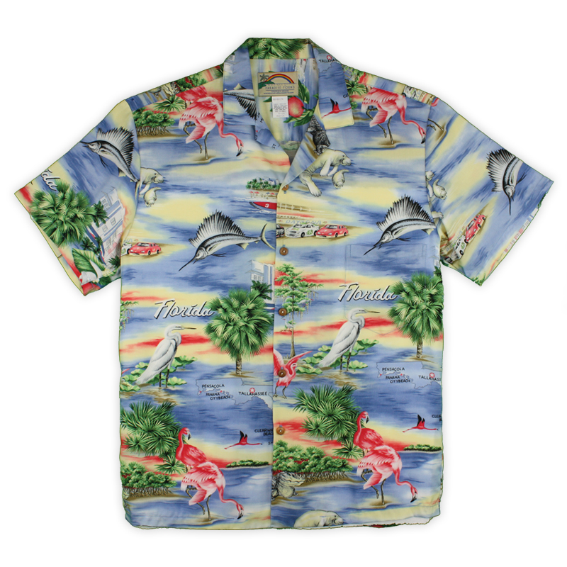 Paradise Found Hawaiian Shirt - Florida - Denim Blue or Yellow