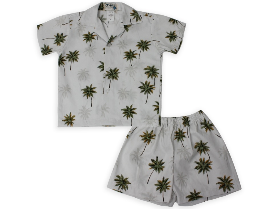 Boys Hawaiian Shirt - Maui Palms - White