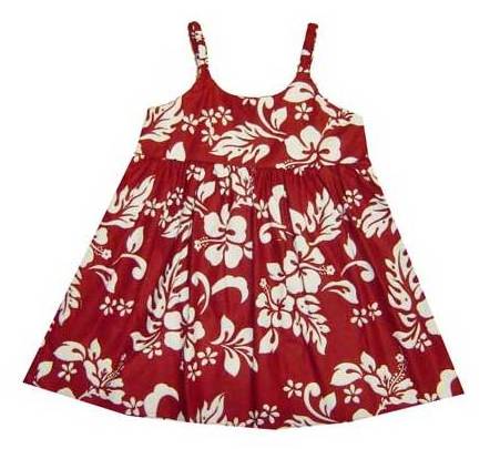 Girls-Bungee-Spaghetti-Strap-Hawaiian-Sundress-Paradise-Red-Front-view