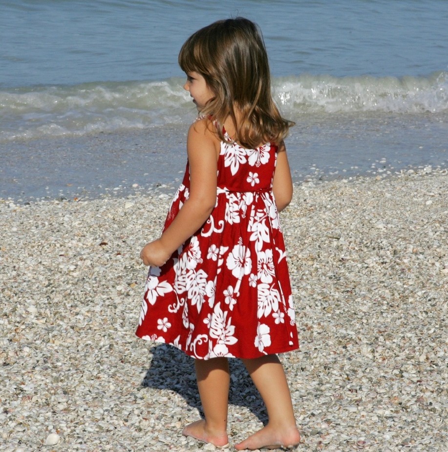 Girls-Hawaiian-Sundress-Bungee-Spaghetti-Strap-Paradise-Red-Girl-Model