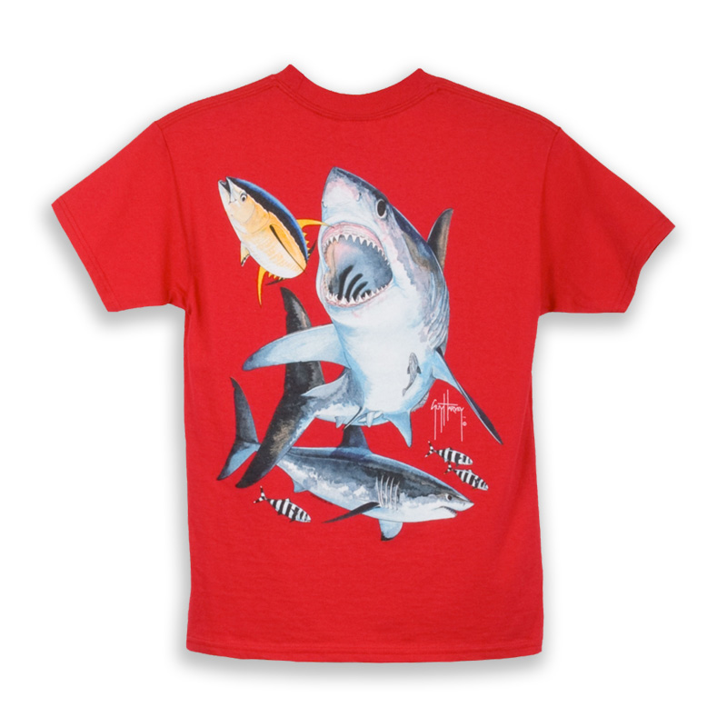 Guy Harvey Youth T-Shirt - Great White - Red