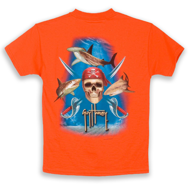 Guy Harvey Youth T-Shirt - Pirate Shark - Orange
