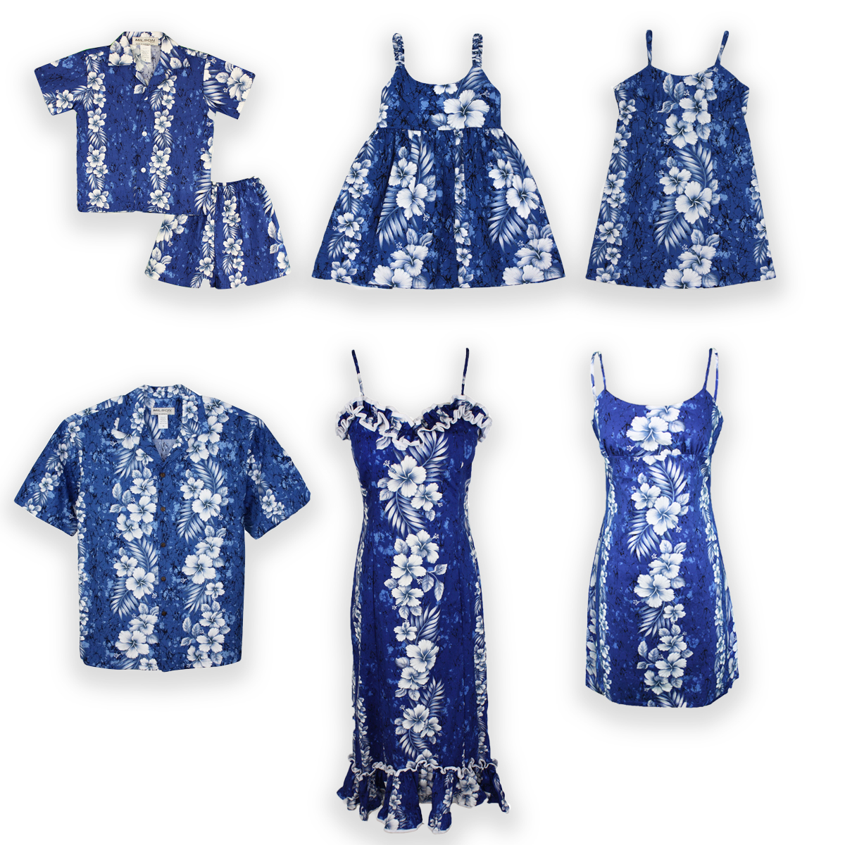 Hawaiian Hibiscus Blue – Family Matching Outfits – lay out 1