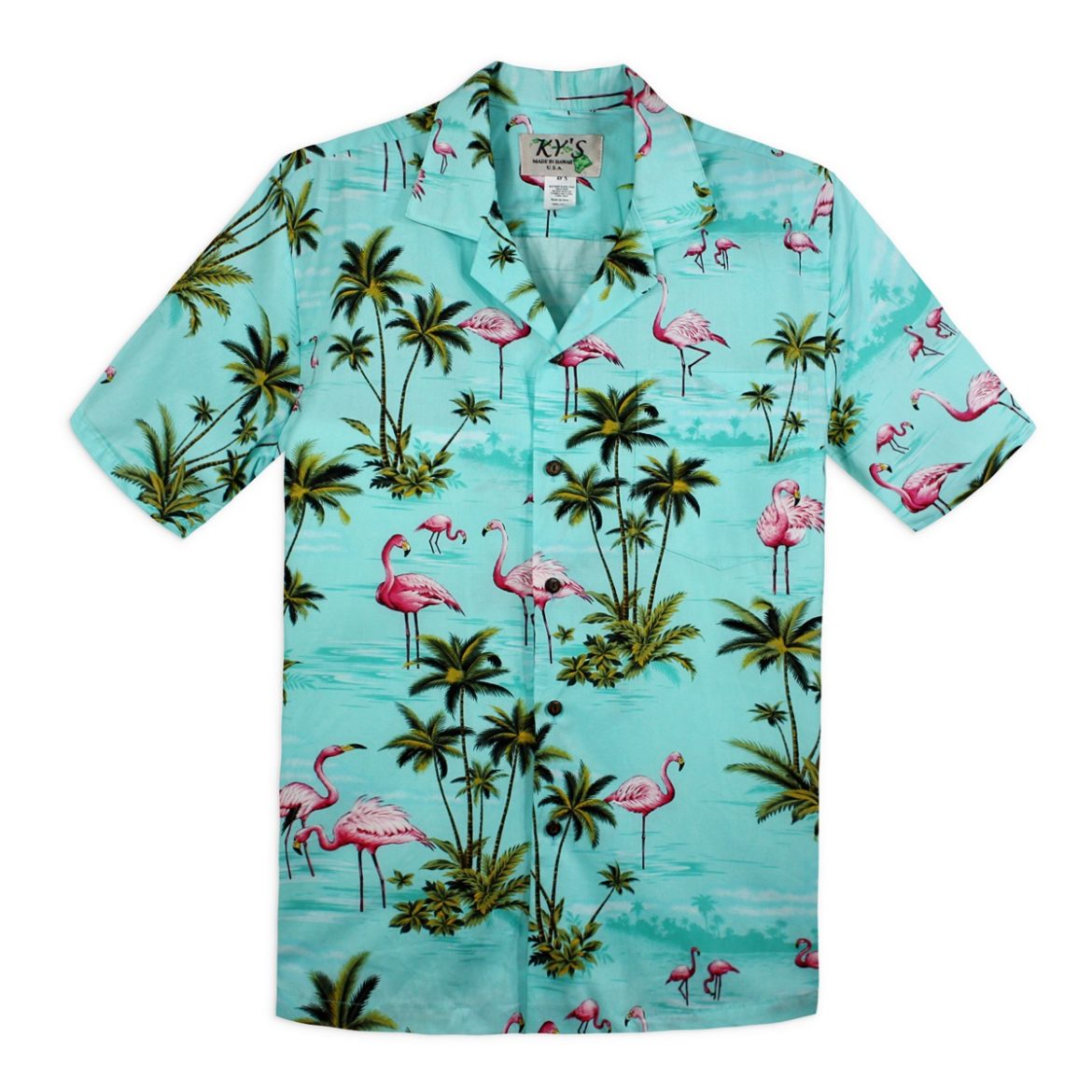 Hawaiian Shirt - Flamingo Bay - Mint Green