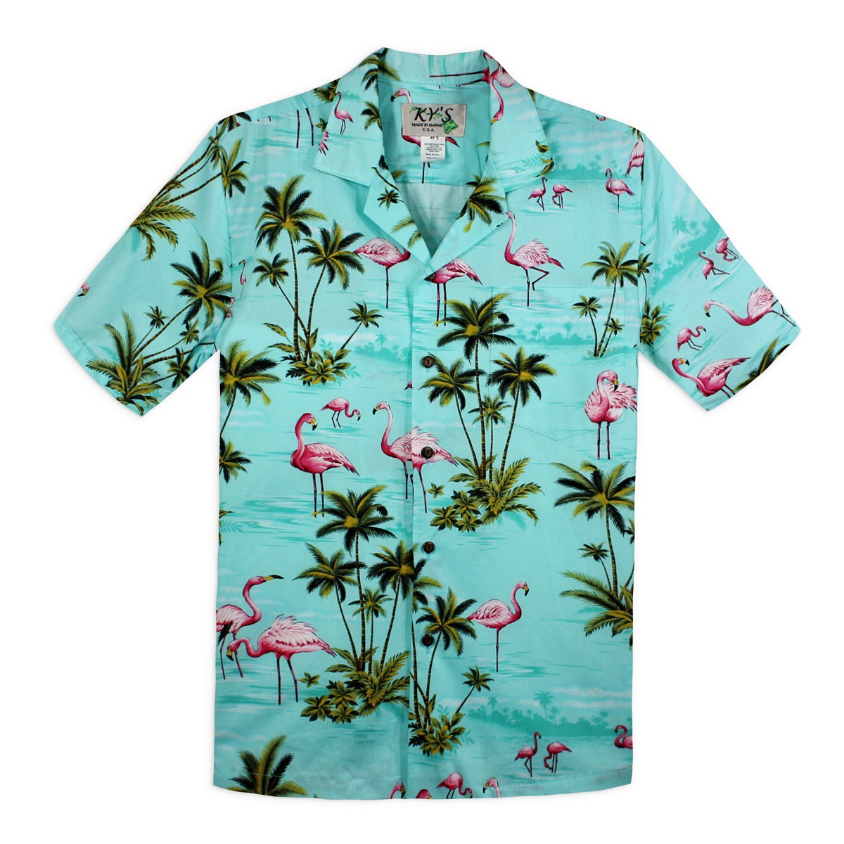 Hawaiian Shirt – Flamingo Bay – Mint Green
