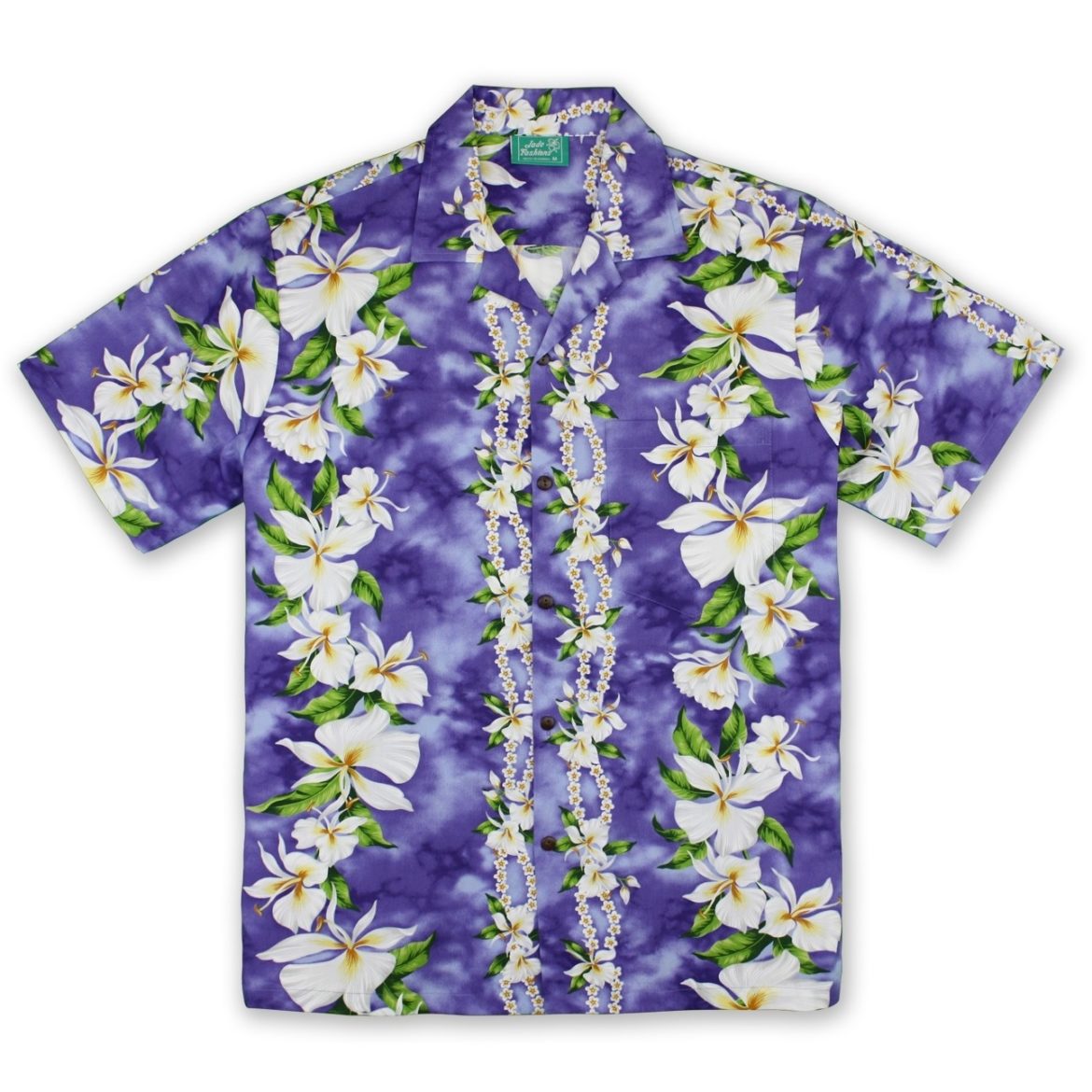 Mens hawaiian Shirt - White Ginger Garden Purple