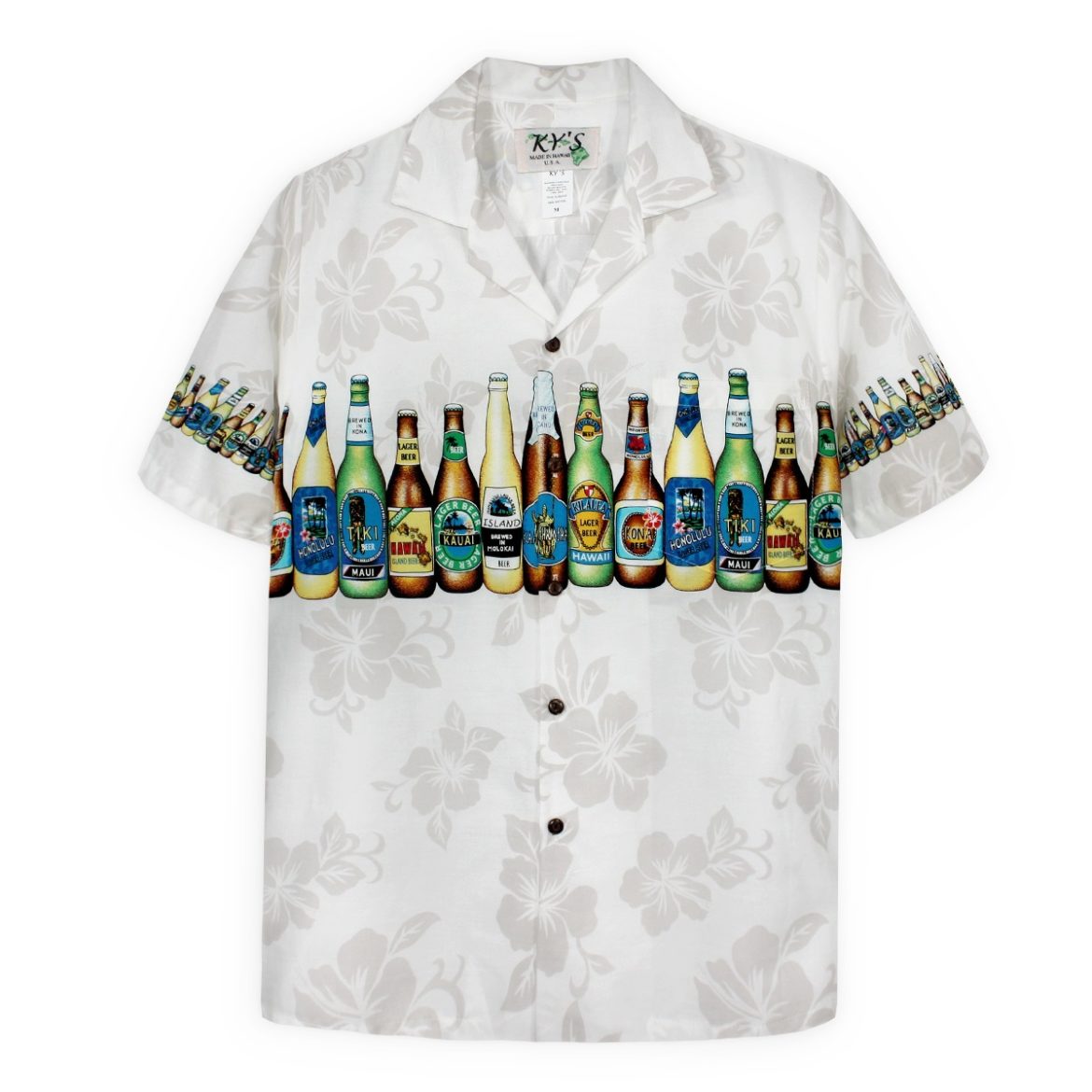Mens Hawaiian Shirt - Bottoms Up- Cream - Beer Bottle Shirt