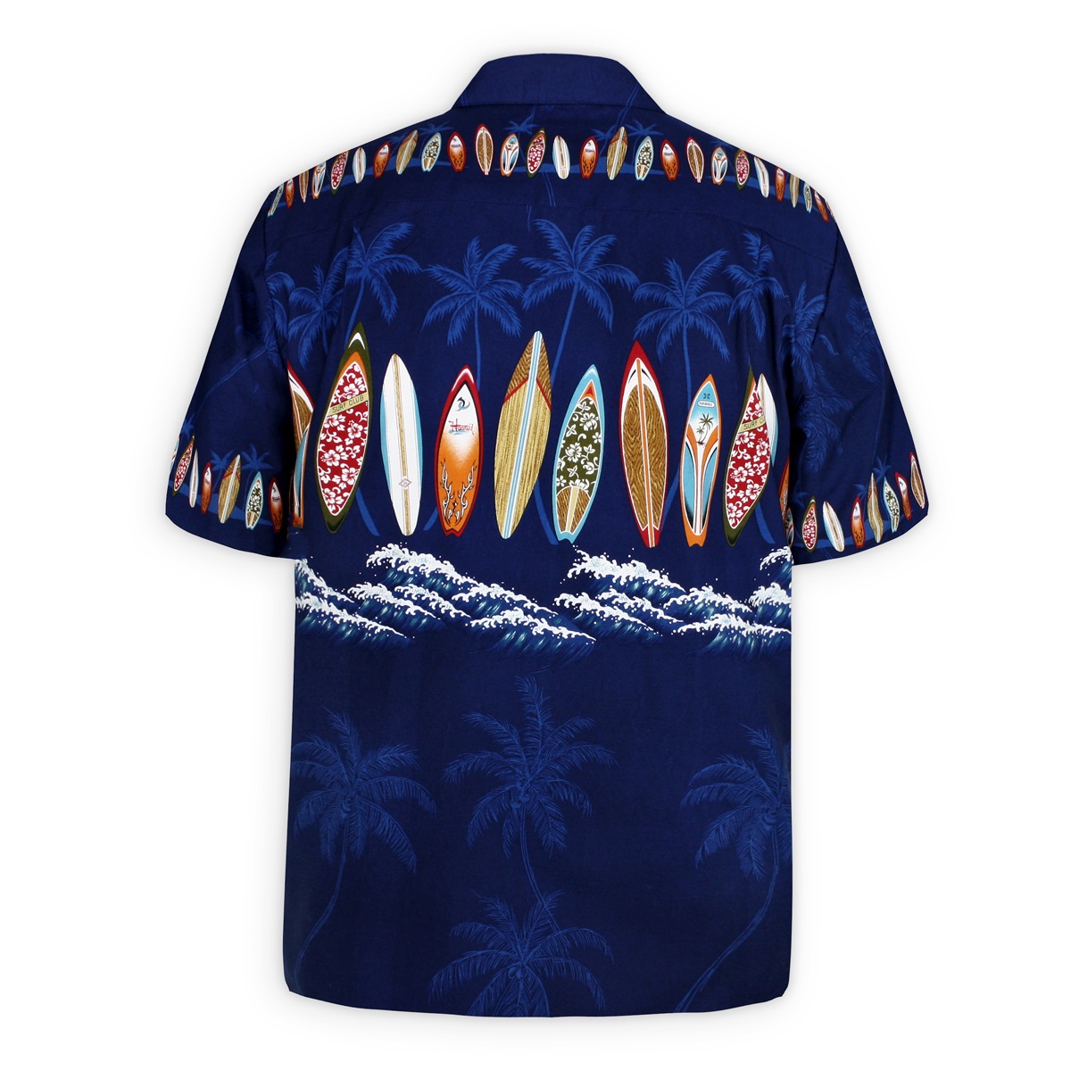 mens-hawaiian-shirt-catch-a-wave-navy-blue-back-view