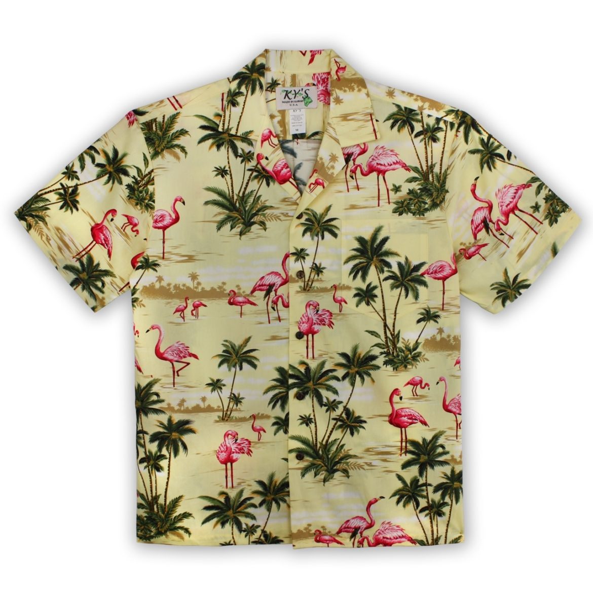 Mens Hawaiian Shirt - Flamingo Bay - Yellow
