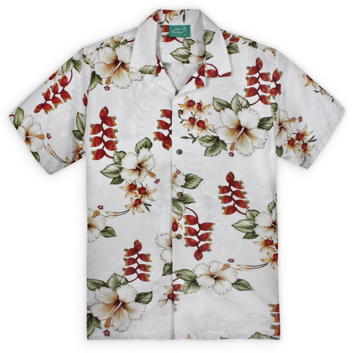 Mens Hawaiian Shirt - Heliconia Hideaway - White