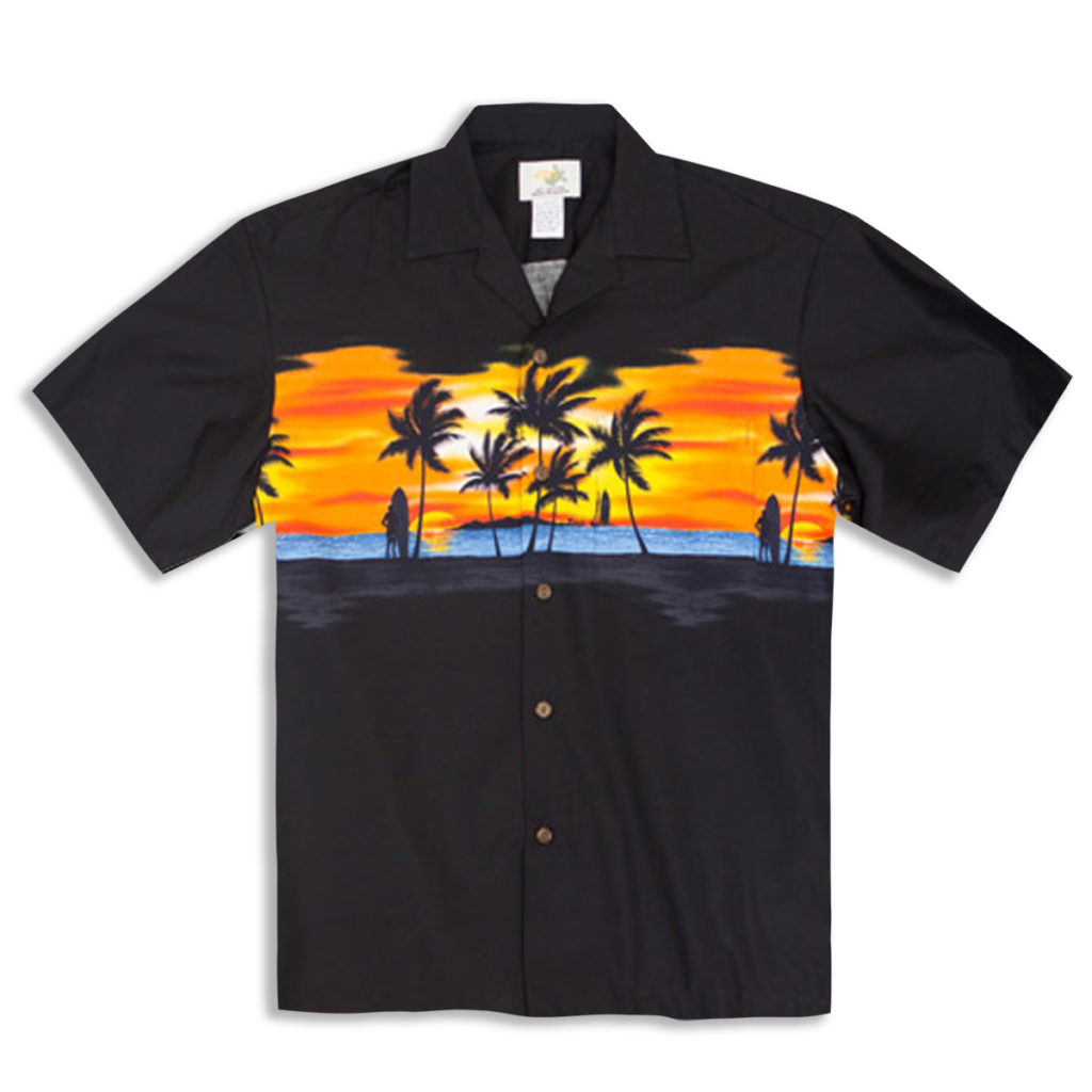 Hawaiian Shirt - Sunset - (Front / Back Print ) Black (Size: S) - Tropaholic