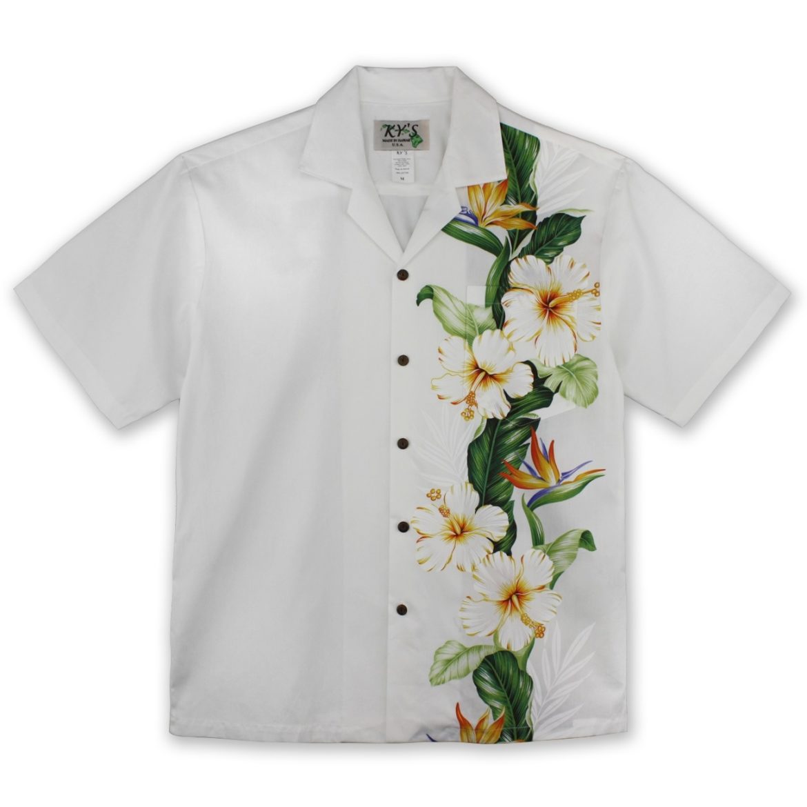 mens-tropical-hawaiian-shirt-maka-pua-island-flower-white-front-view