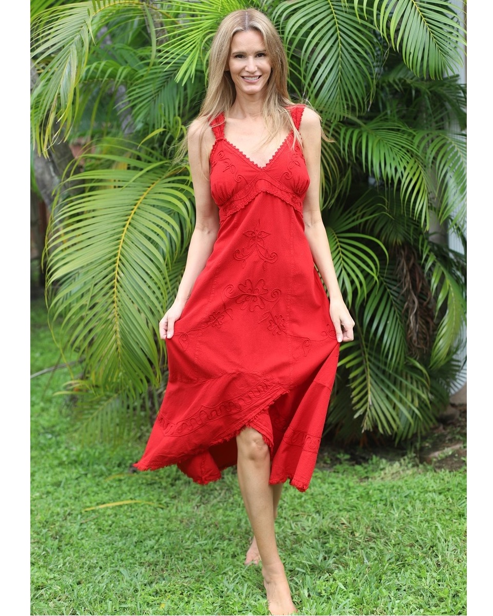 Mid Length Sundress - Caribbean Beauty - Red