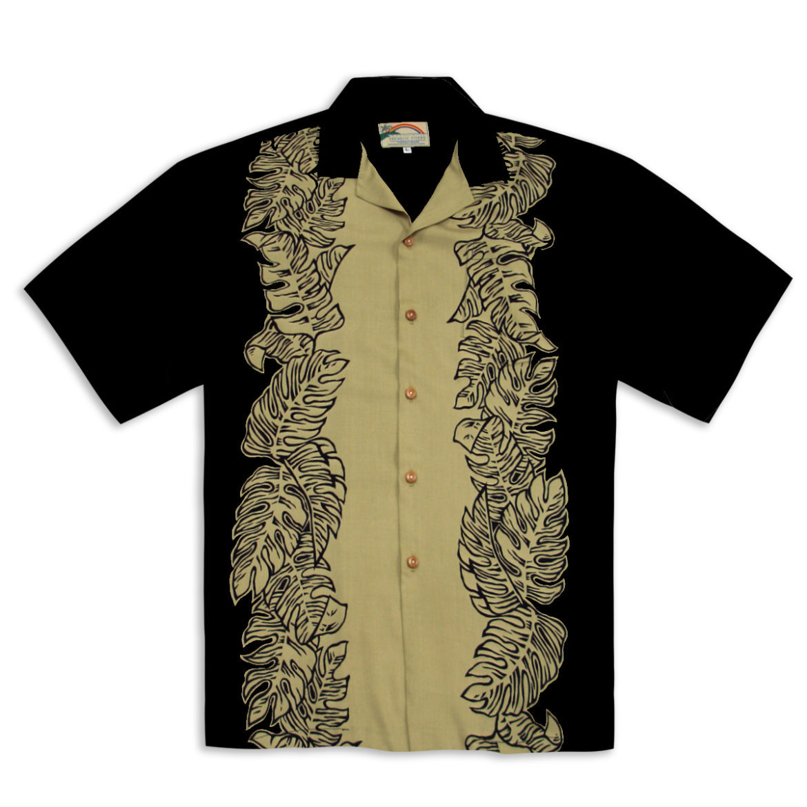 Paradise Found Hawaiian Shirt - Monstera Panel Black - Tan