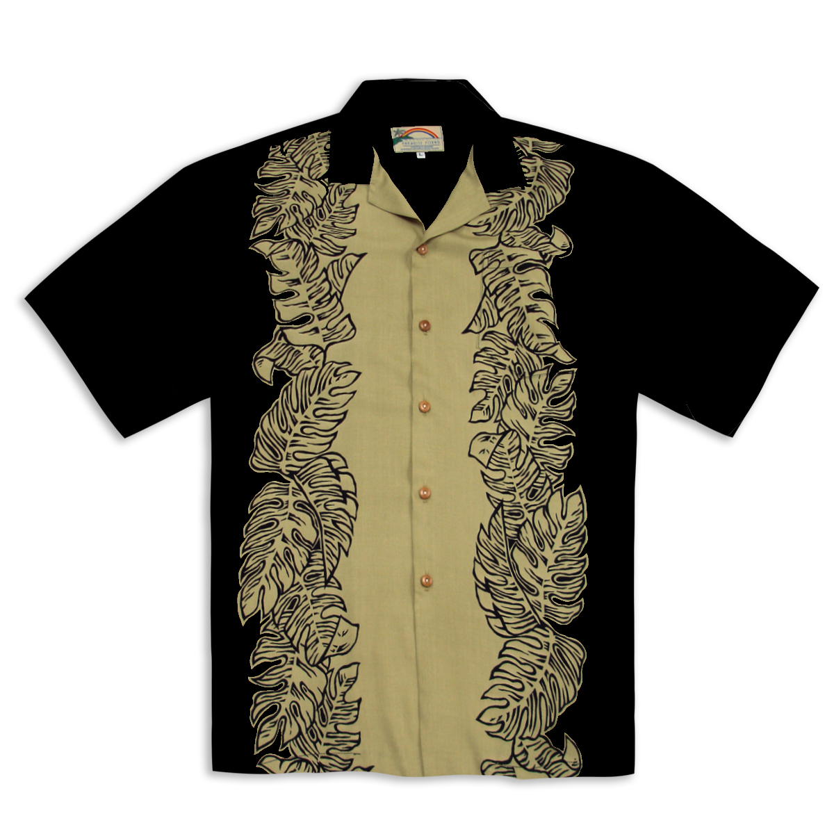 Paradise Found Hawaiian Shirt – Monstera Panel Black – Tan