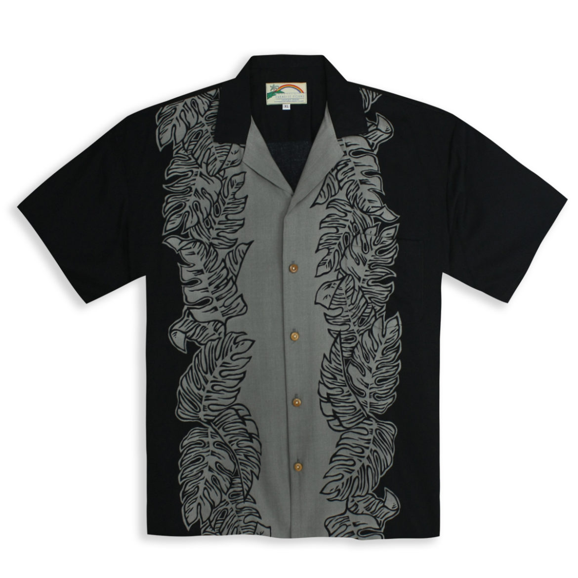 Paradise Found Hawaiian Shirt - Monstera Panel Black - Gray