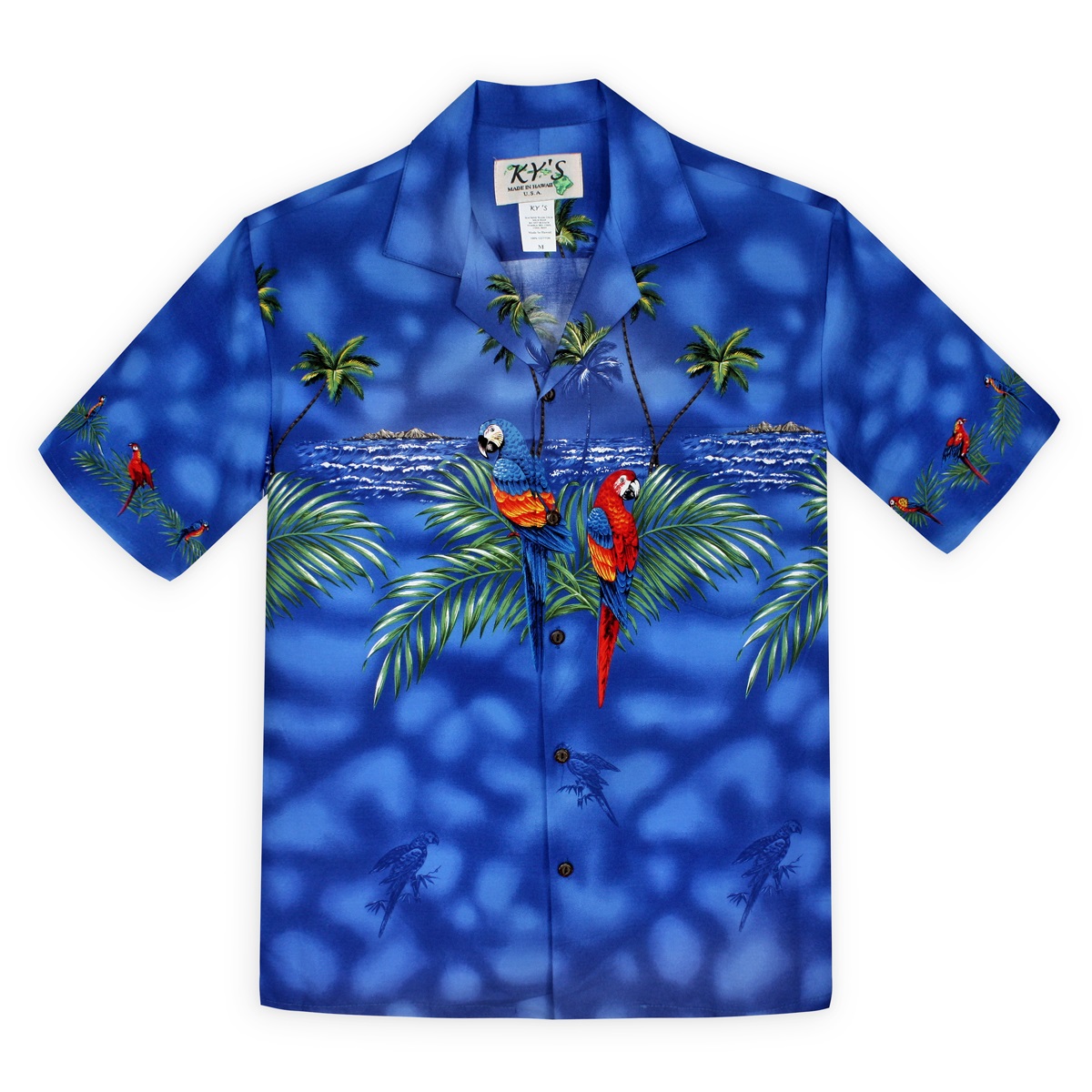 Mens hawaiian Shirt – Parrots of the Caribbean – Blue