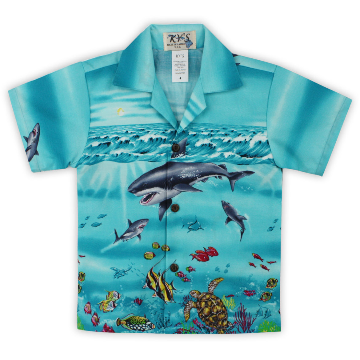 Boys Hawaiian Shirt - Sharky - Teal Blue
