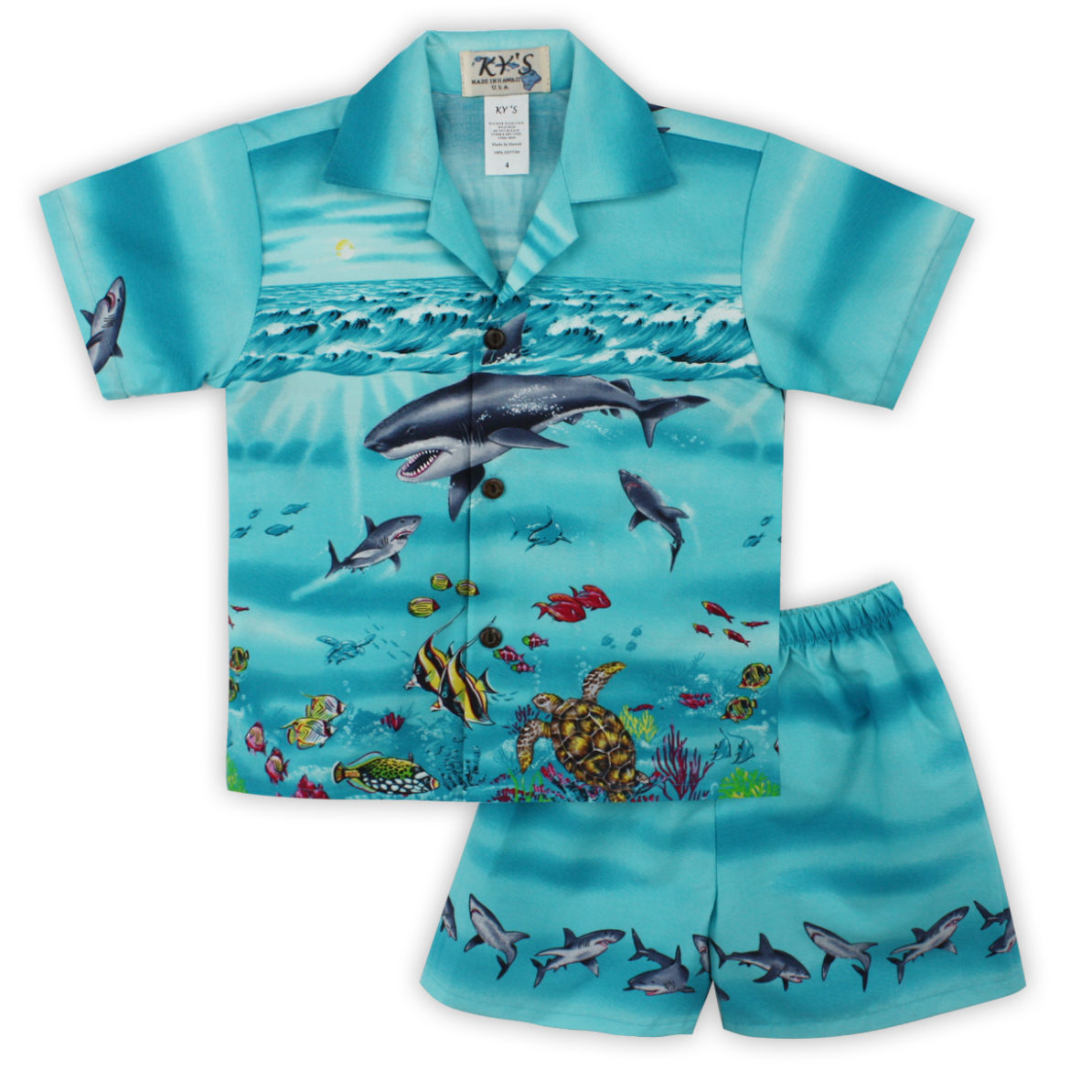 Boys Hawaiian Shirt and shorts - Sharky-Blue
