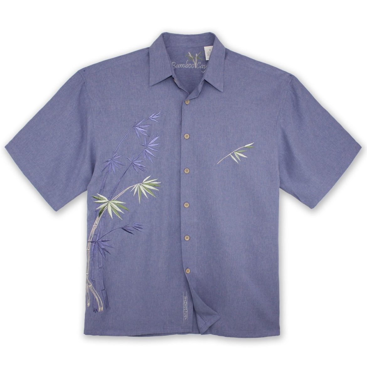 mens-bamboo-cay-resort-shirt-leaning-bamboo-blue-front-view