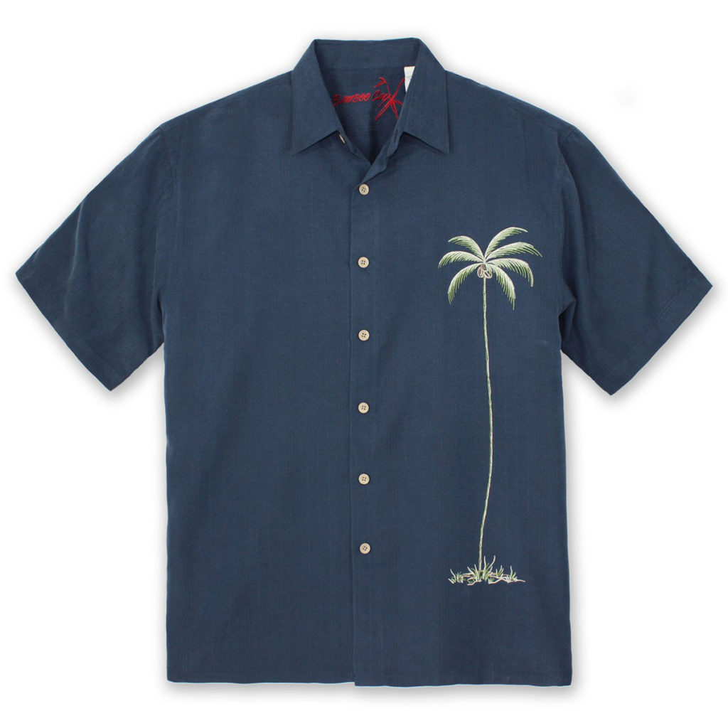 Bamboo Cay Men's Shirt - Single Palm - Tranquility - Navy Blue (Size: 3XL) - Tropaholic