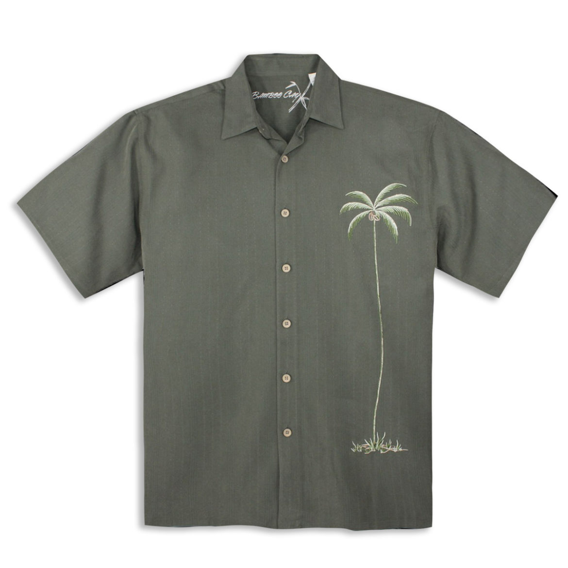 Mens Tropical Resortwear Shirt - Bamboo Cay - Tranquility - Olive - Easy-care fabric perfect for Vacation or Night out.