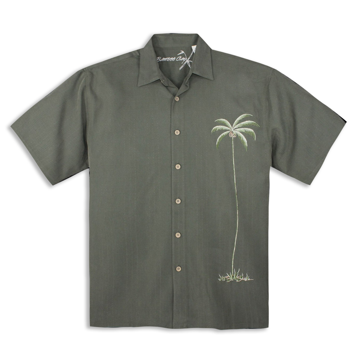 Bamboo Cay Mens Flamingo Embroidered Tropical Camp Shirt