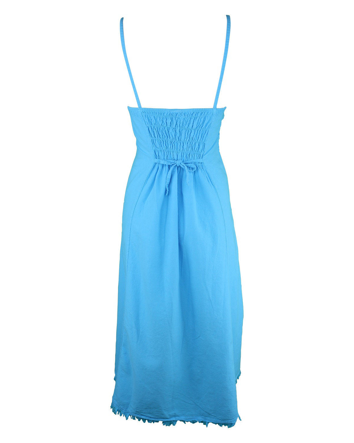 Tropical Sundress – Summer Breeze – Spaghetti Strap – Mid Length – Turquoise – Back View