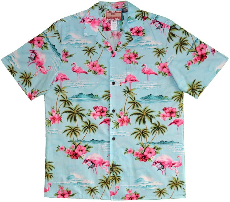 Mens Hawaiian Shirt - Flamingo Haven - Blue